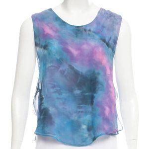 Veda 100% Silk Sleeveless Top in Swirled Blue and Purple Tie-Dye, Size: S